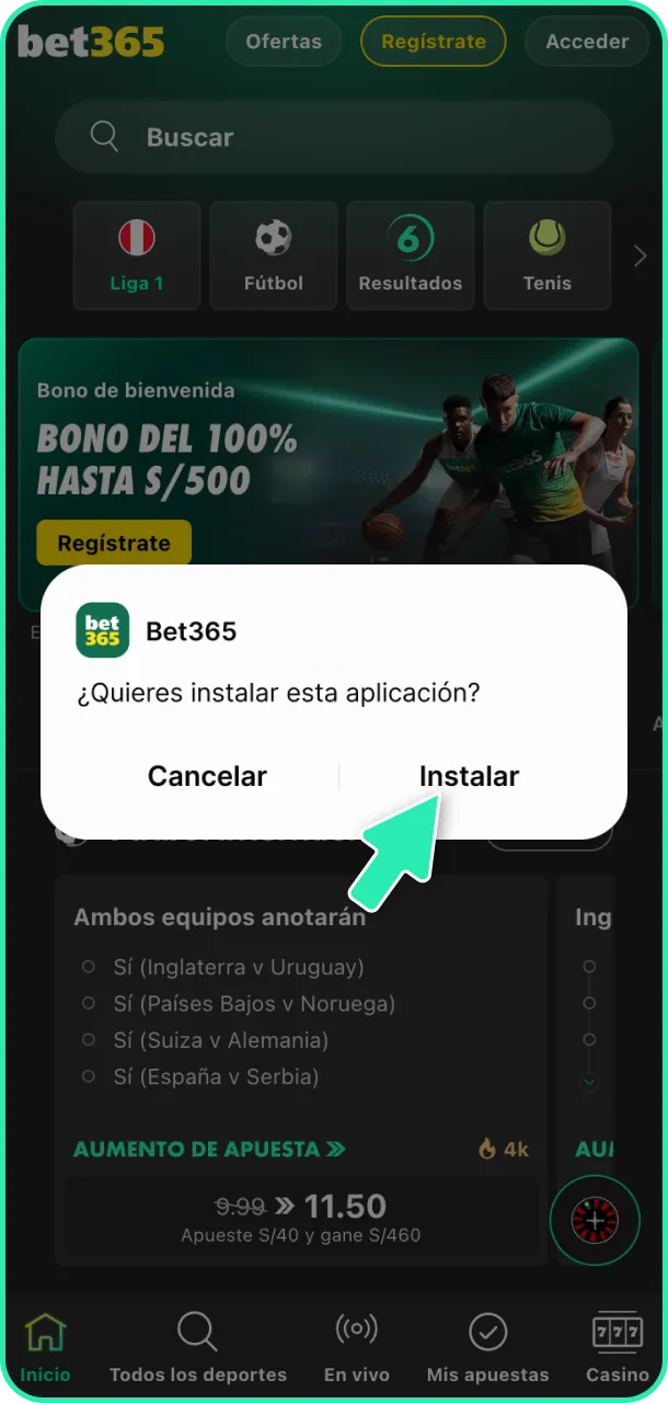 Haz clic en el banner para descargar la App Android de Bet365.