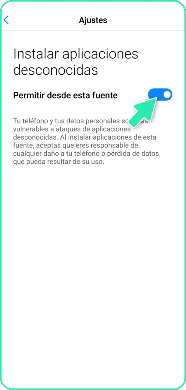 Permite la instalación de fuentes desconocidas para la App Android Bet365.