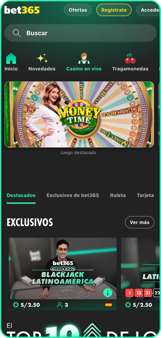 Disfruta del casino en vivo con crupieres reales en Bet365.