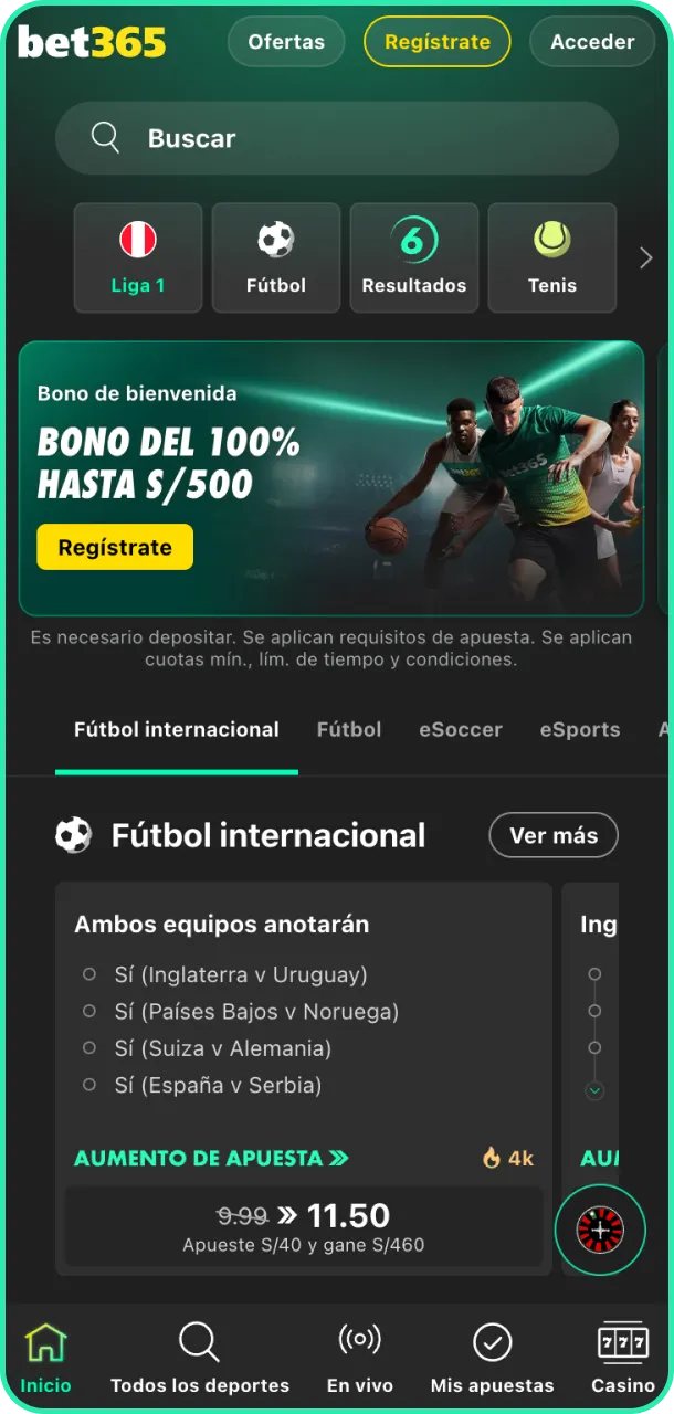 Visita la página principal de Bet365 para ver las novedades.