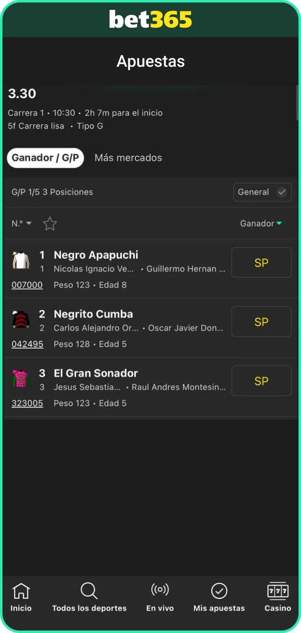 Sigue el evento de carreras de caballos y retira tus ganancias en Bet365.