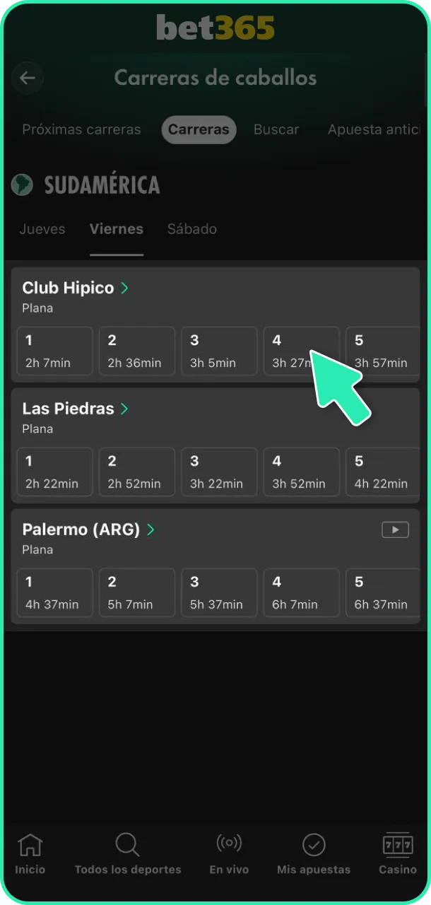 Ingresa el monto y confirma tu jugada de carreras de caballos en Bet365.