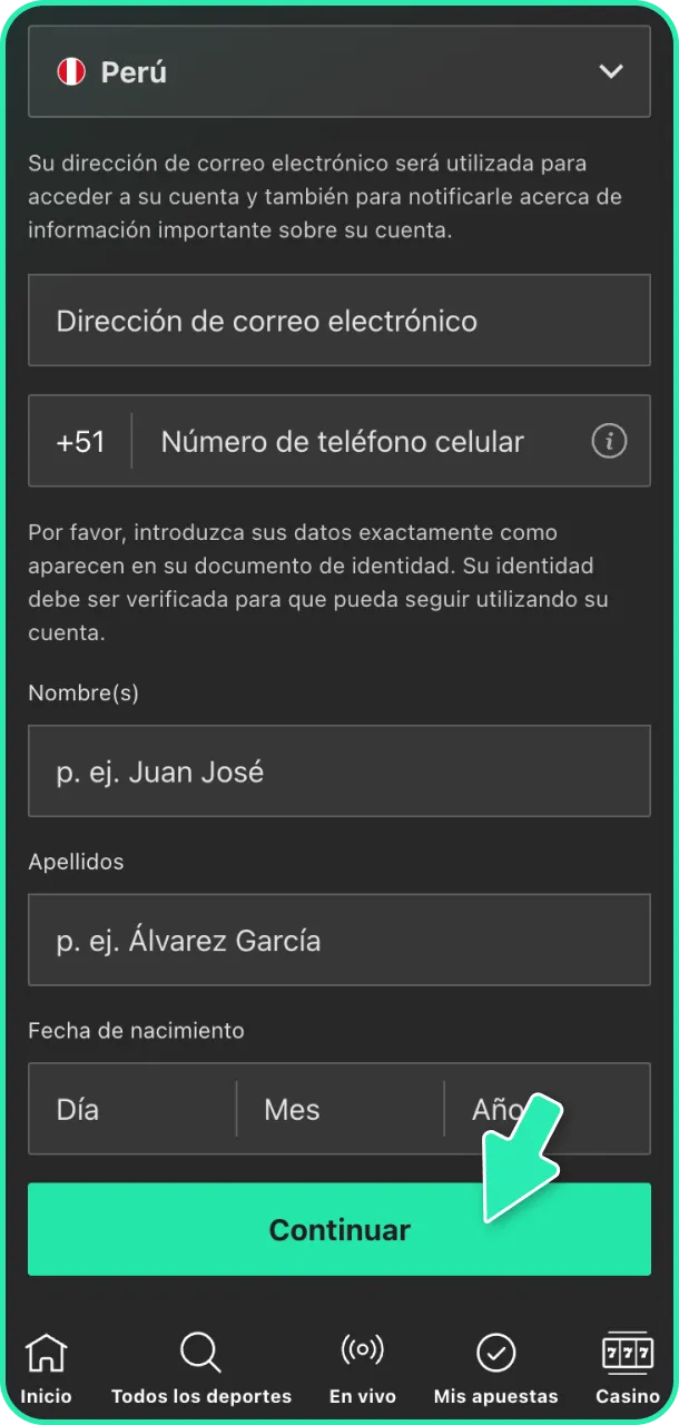 Crea una cuenta nueva para empezar tu experiencia en Bet365.