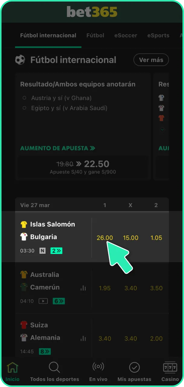 Realiza la apuesta siguiendo tus predicciones deportivas en Bet365.