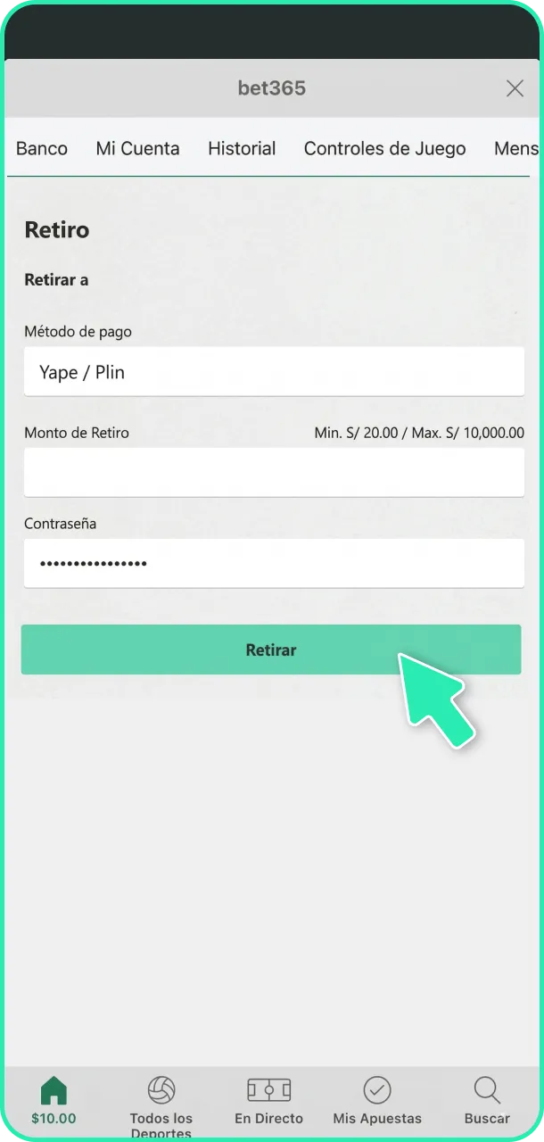 Monitorea y retira tus ganancias obtenidas en el portal Bet365.