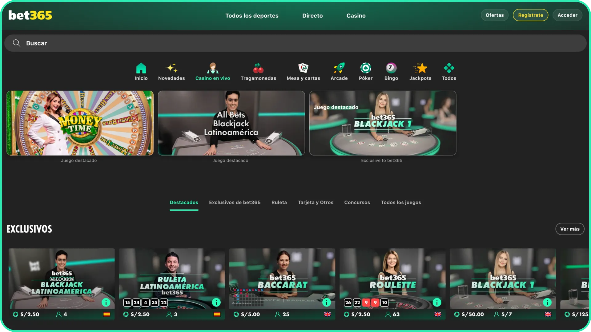 Haz una apuesta en vivo con crupieres reales en Bet365.