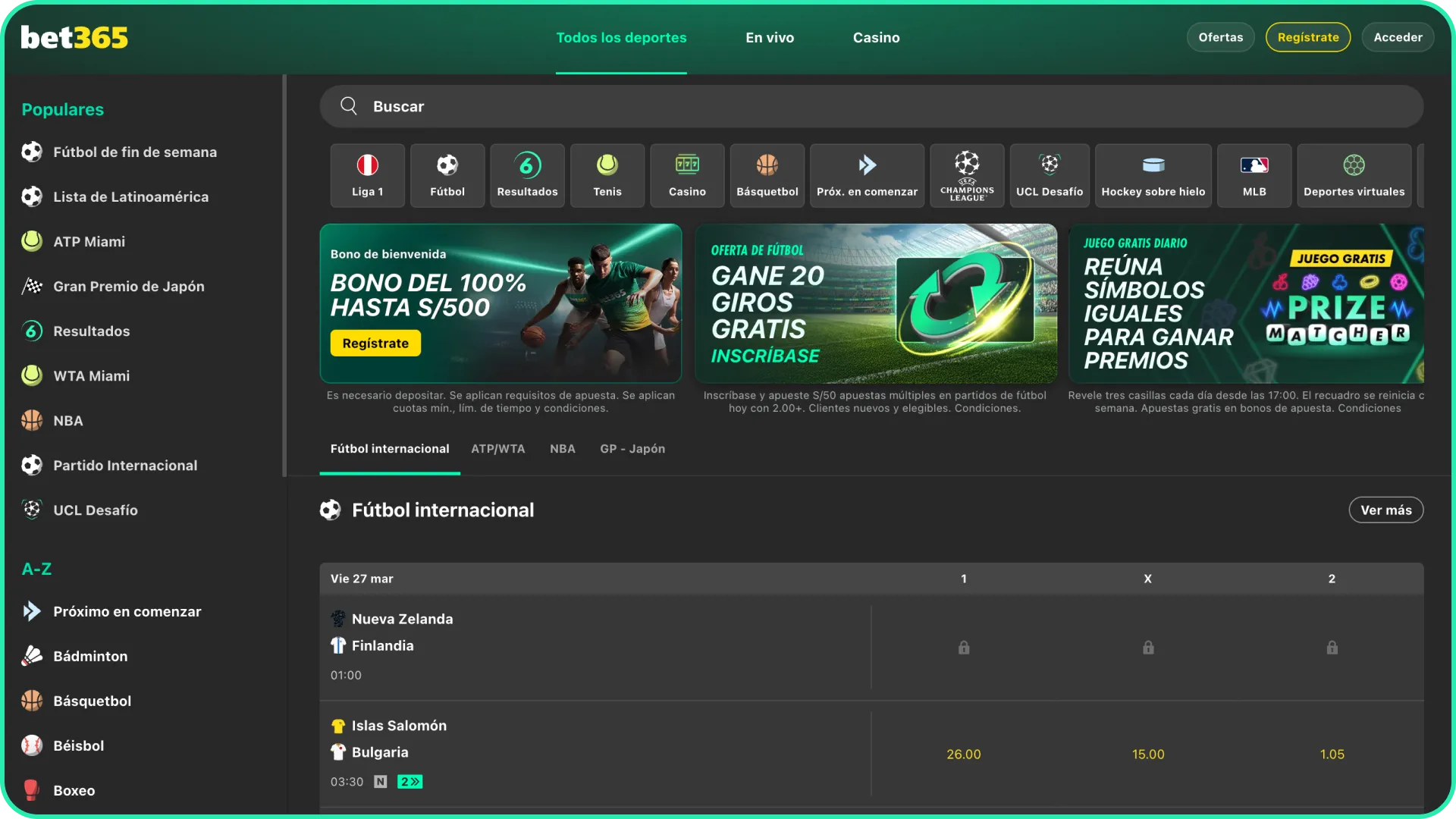 Visita la página principal de Bet365 para ver todas las promociones.