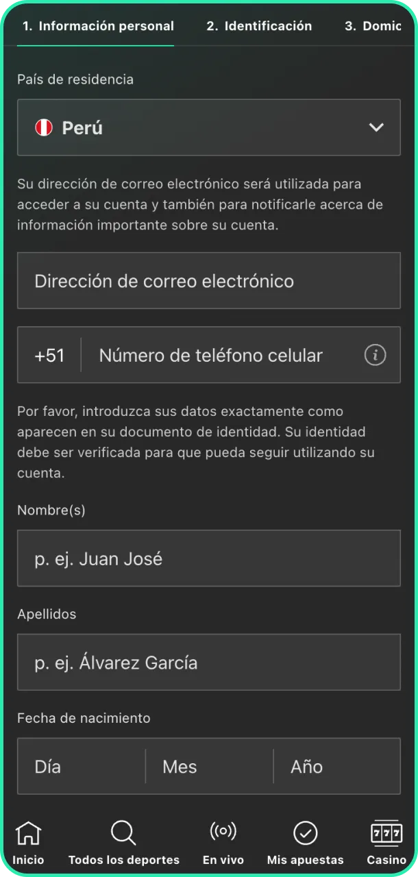 Regístrate en la plataforma para apostar al fútbol americano en Bet365.