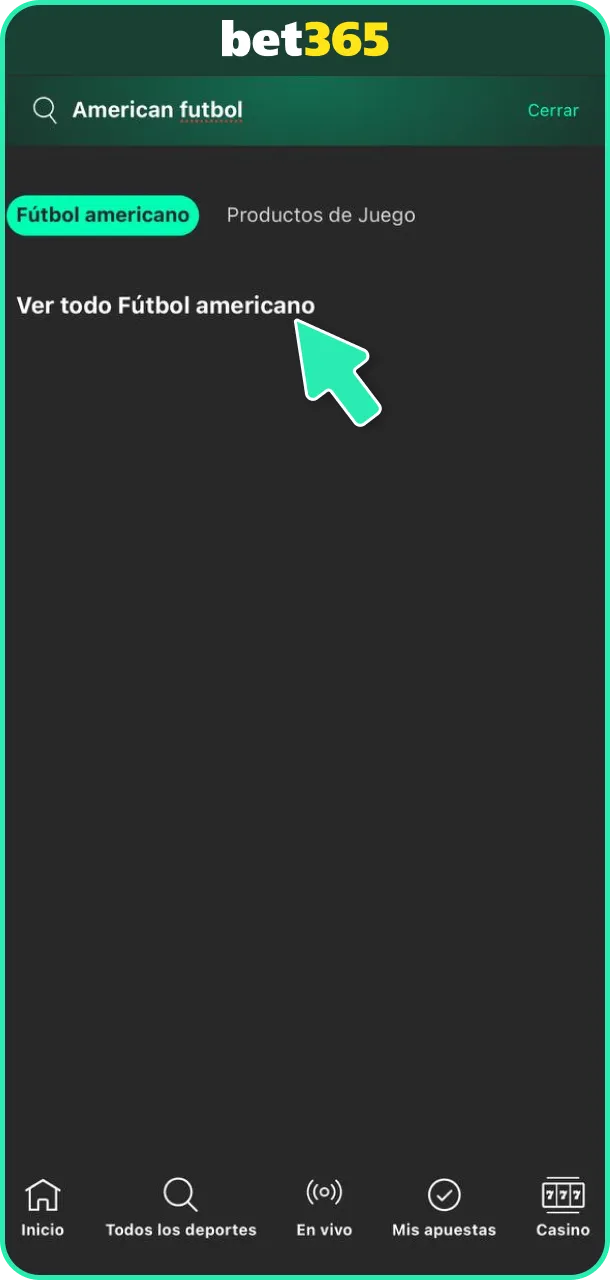 Accede a la sección de fútbol americano y elige tu evento.