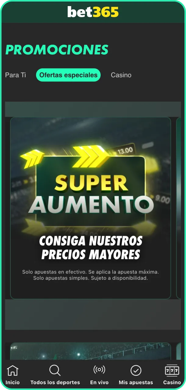 Elige la bonificación disponible en tu perfil de usuario de Bet365.