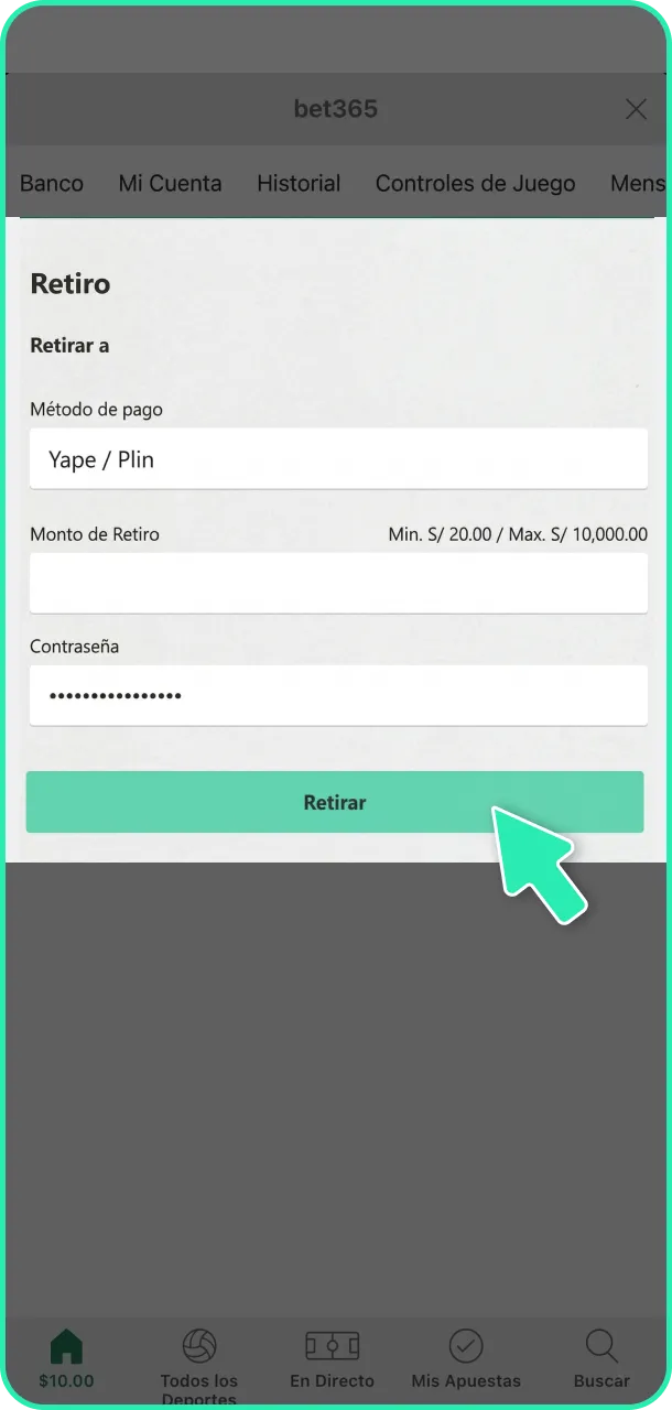 Retira tus ganancias generadas con el bono de bienvenida de Bet365.
