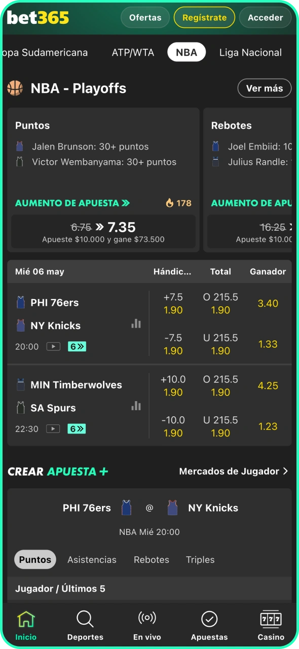 Elige la competición de baloncesto en la que quieras apostar en Bet365.