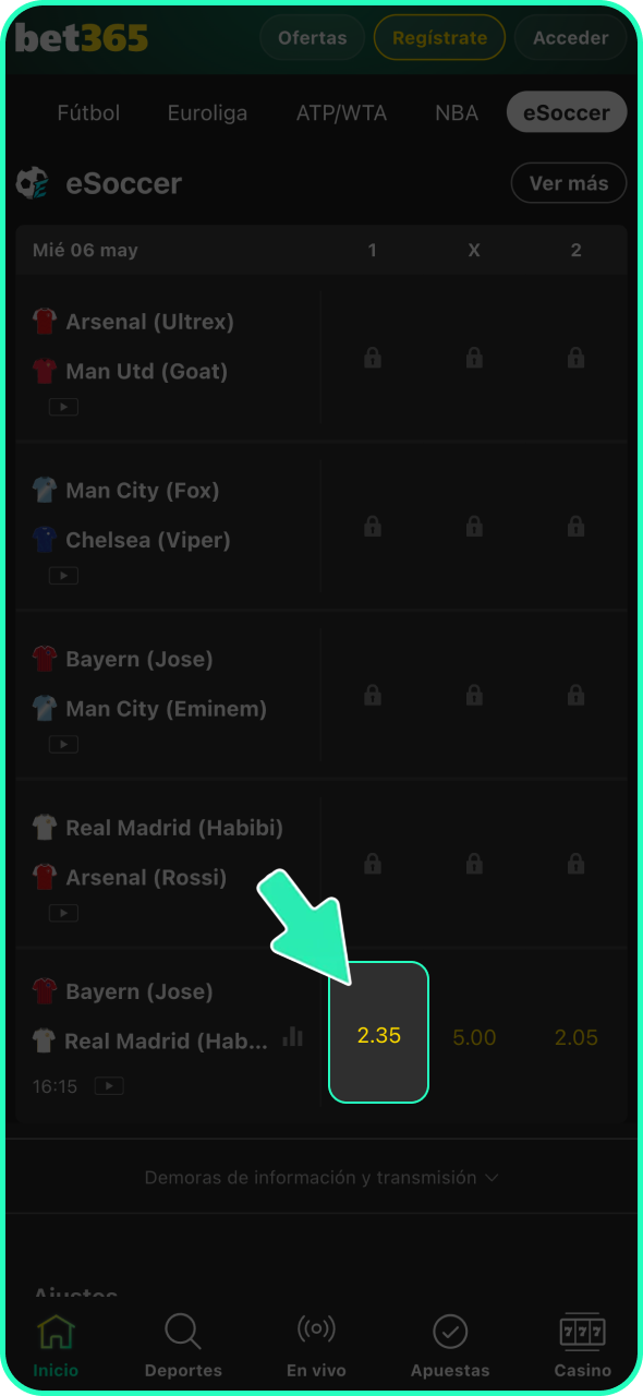 Confirma tu apuesta y espera tus ganancias en Bet365.