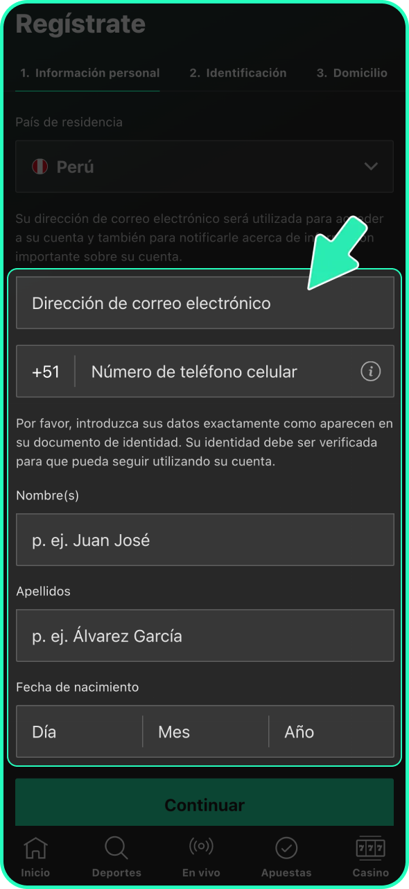 Crea una cuenta personal en la plataforma Bet365.