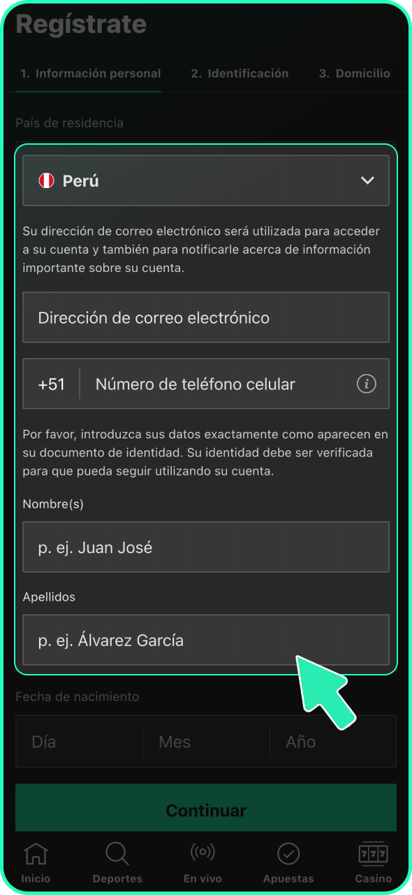Regístrate para obtener una cuenta personal en el sitio web de Bet365.