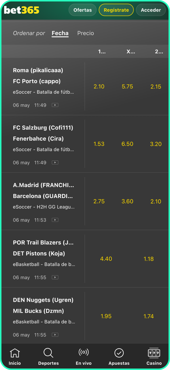 Elige un mercado para apostar en la sección de MMA de Bet365.