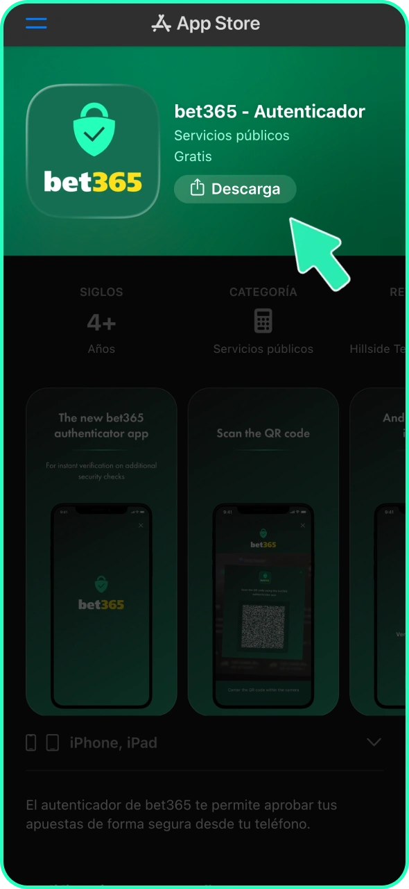 Descarga la aplicación oficial de Bet365 en la App Store.