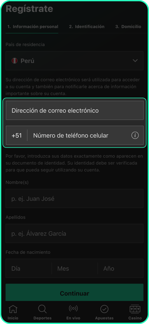 Elige si prefieres registrarte en la plataforma Bet365.