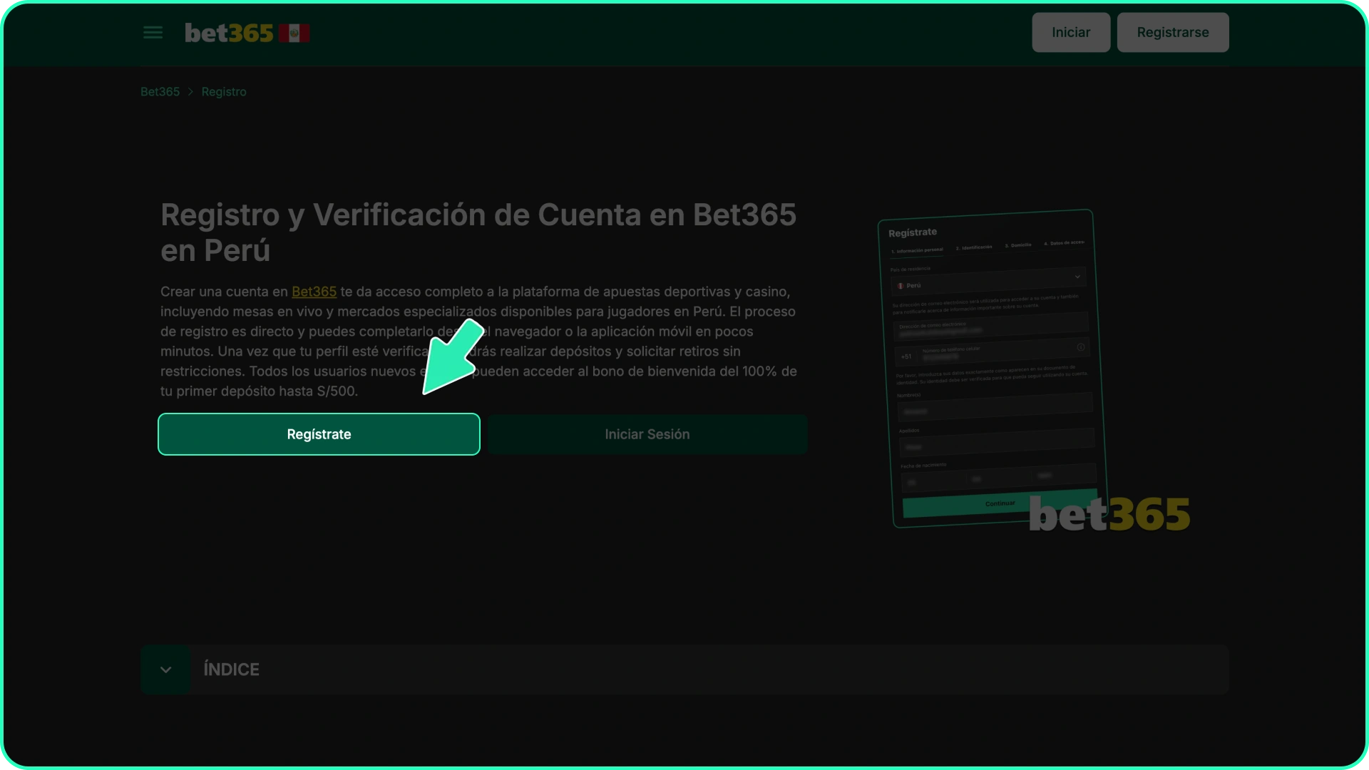 Haz clic en el botón de la página oficial de Bet365.