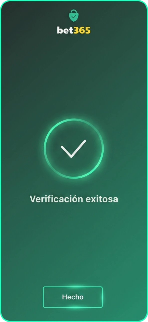 Espere a que la verificación de Bet365 se complete correctamente.