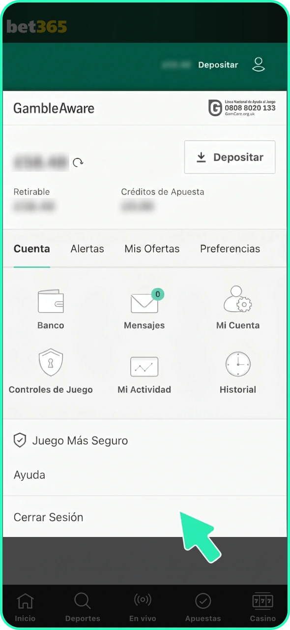 Verifica tu método de pago en la plataforma Bet365.